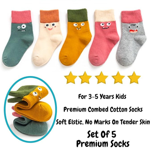 Youstylo Multicolored Socks-Face Print-Cotton-Pack of 5-For Infants