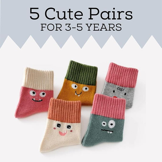 Youstylo Multicolored Socks-Face Print-Cotton-Pack of 5-For Infants