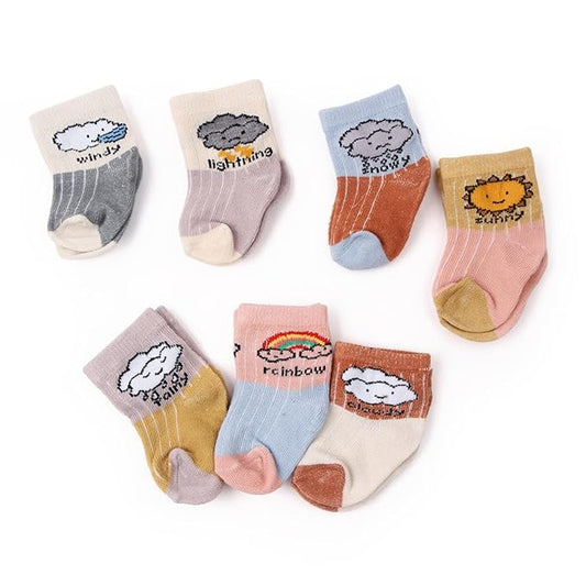 Youstylo Multicolored Socks-Clouds & Sun Printed-Cotton-Pack of 7-For Infants