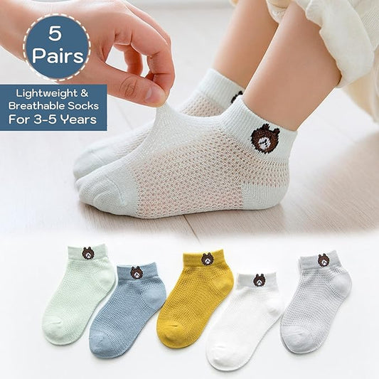 Youstylo Multicolored Socks-Teddy Printed-Cotton-Pack of 5-For Infants