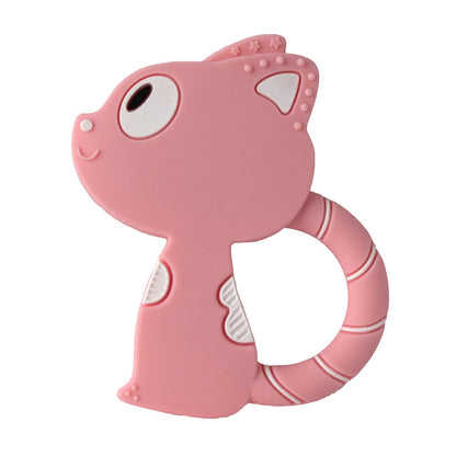 Youstylo Silicone Teether for Babies-Cat Shaped-Pink-With Multiple Ridged Surface