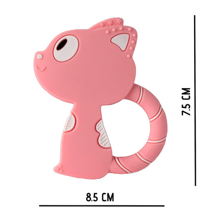 Youstylo Silicone Teether for Babies-Cat Shaped-Pink-With Multiple Ridged Surface