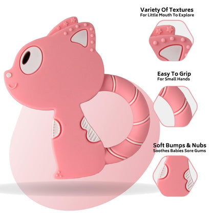 Youstylo Silicone Teether for Babies-Cat Shaped-Pink-With Multiple Ridged Surface