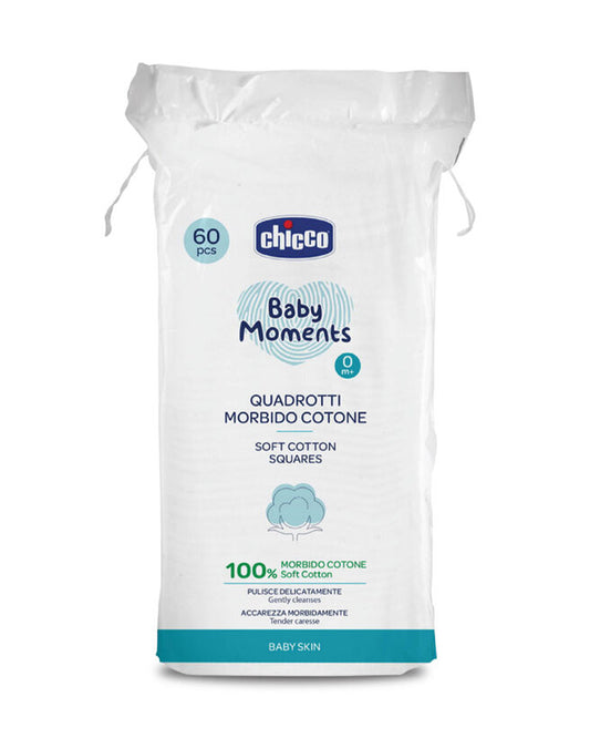 Chicco 100% Soft Cotton Squares-For Gentle & Tender Baby's Skin Care- For Infants-Pack of 60