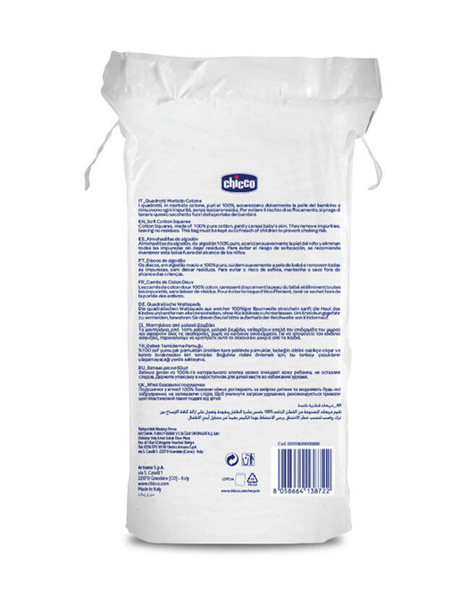 Chicco 100% Soft Cotton Squares-For Gentle & Tender Baby's Skin Care- For Infants-Pack of 60