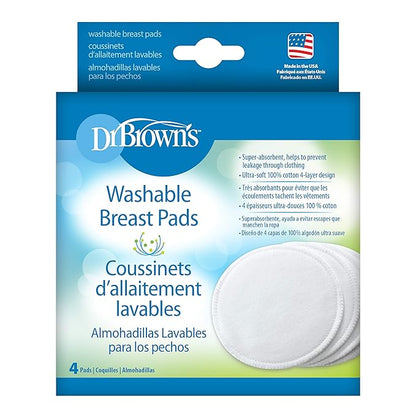 Dr. Brown's 100% Cotton Washable Breast Pads-4 Layer Design-Pack of 4