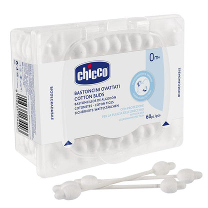 Chicco 100% Soft Cotton Buds With Ear Drum Protection For Infants-Pack of 60