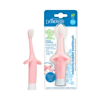 Dr. Brown's Infant-To-Toddler Training Baby Toothbrush-0 to 3 Yr-Pink Elephant