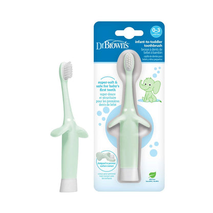 Dr. Brown's Infant-To-Toddler Training Baby Toothbrush-0 to 3 Yr-Mint Elephant