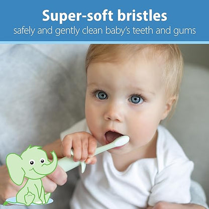 Dr. Brown's Infant-To-Toddler Training Baby Toothbrush-0 to 3 Yr-Mint Elephant