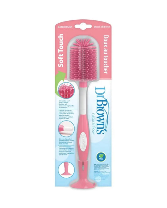 Dr. Brown's Soft Touch Bottle & Nipple Cleaning Brush-Anti Slip Handle-Pink