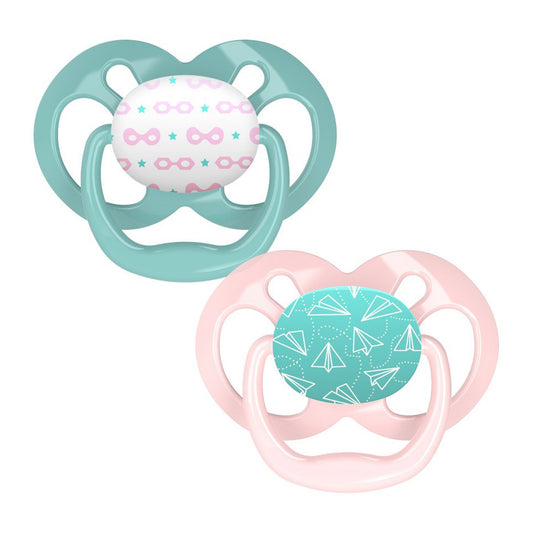 Dr. Brown's Advantage Pacifiers-With Round Silicone Bulb-Pink & Green-Pack of 2-Soother