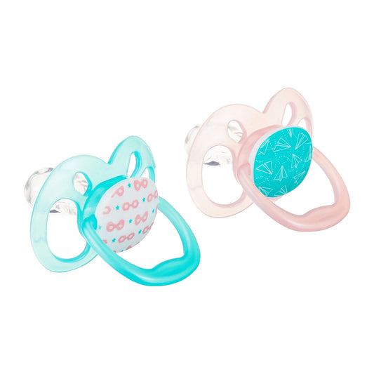 Dr. Brown's Advantage Pacifiers-With Round Silicone Bulb-Pink & Green-Pack of 2-Soother