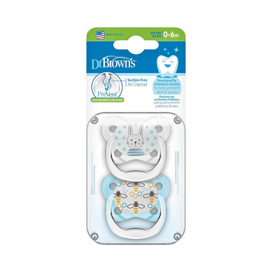 Dr. Brown's Prevent Soother-Butterfly Shield-Blue-Orthodontic-0 to 6M-Pacifier-Pack of 2