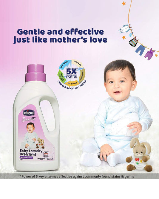Chicco Baby Laundry Detergent-With 5X Stain Removing Power-Dermatologically Tested & Safe For Babies-Delicate Flowers