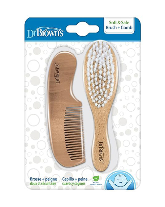 Dr. Brown's Wooden Soft & Safe Baby Brush & Comb-0 to 24M