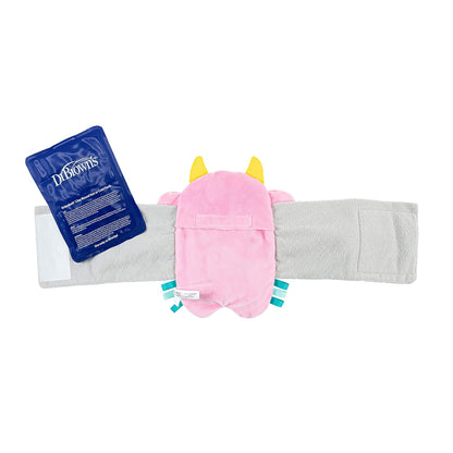 Dr. Brown's Colic Relief Gripebelt-Soothe Your Baby From Colic, Reflux & Gas-With Soft Fabric & Adjustable Belt-Clay Pack For Warm & Cool Therapy-With Attached Teethers & Toy-Pink Monster-For Infants-3M+