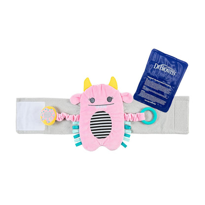 Dr. Brown's Colic Relief Gripebelt-Soothe Your Baby From Colic, Reflux & Gas-With Soft Fabric & Adjustable Belt-Clay Pack For Warm & Cool Therapy-With Attached Teethers & Toy-Pink Monster-For Infants-3M+