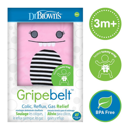 Dr. Brown's Colic Relief Gripebelt-Soothe Your Baby From Colic, Reflux & Gas-With Soft Fabric & Adjustable Belt-Clay Pack For Warm & Cool Therapy-With Attached Teethers & Toy-Pink Monster-For Infants-3M+