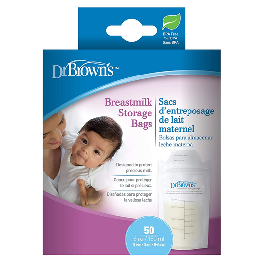 Dr. Brown's Breastmilk Storage Bags-180 ml-With Double Zipper Zeal-Self Standing Design-Pack of 50