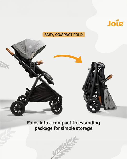 Joie Aeria Baby Stroller-Reversible Seat-Height Adjustable Seat-Pram for 0M+ (Upto 22 Kg)-Carbon