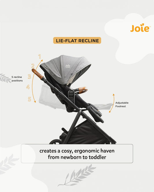 Joie Aeria Baby Stroller-Reversible Seat-Height Adjustable Seat-Pram for 0M+ (Upto 22 Kg)-Carbon