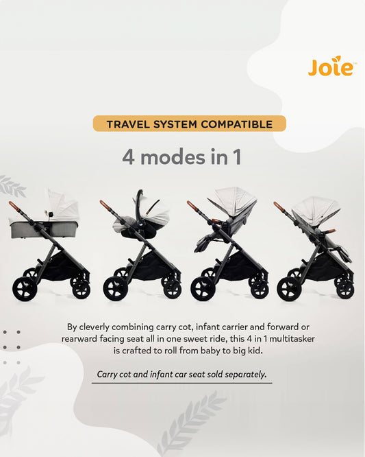 Joie Aeria Baby Stroller-Reversible Seat-Height Adjustable Seat-Pram for 0M+ (Upto 22 Kg)-Carbon