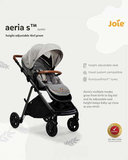 Joie Aeria Baby Stroller-Reversible Seat-Height Adjustable Seat-Pram for 0M+ (Upto 22 Kg)-Oyster