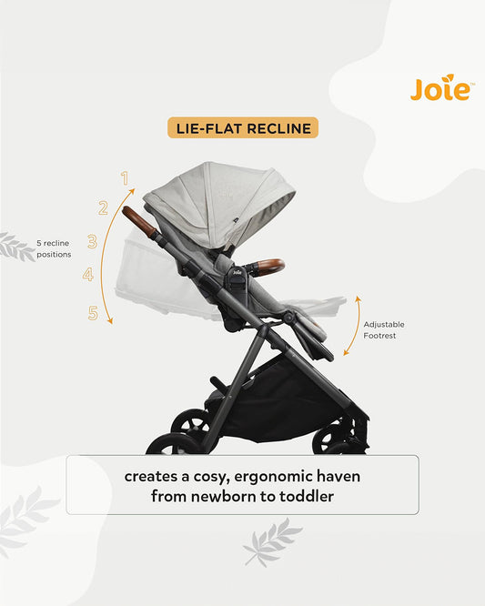 Joie Aeria Baby Stroller-Reversible Seat-Height Adjustable Seat-Pram for 0M+ (Upto 22 Kg)-Oyster