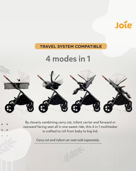 Joie Aeria Baby Stroller-Reversible Seat-Height Adjustable Seat-Pram for 0M+ (Upto 22 Kg)-Oyster