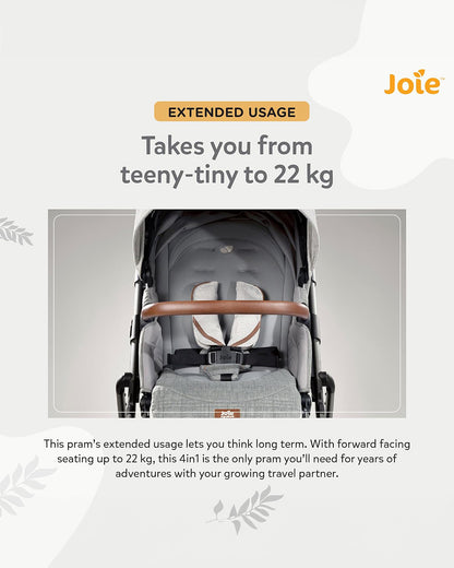 Joie Aeria Baby Stroller-Reversible Seat-Height Adjustable Seat-Pram for 0M+ (Upto 22 Kg)-Oyster