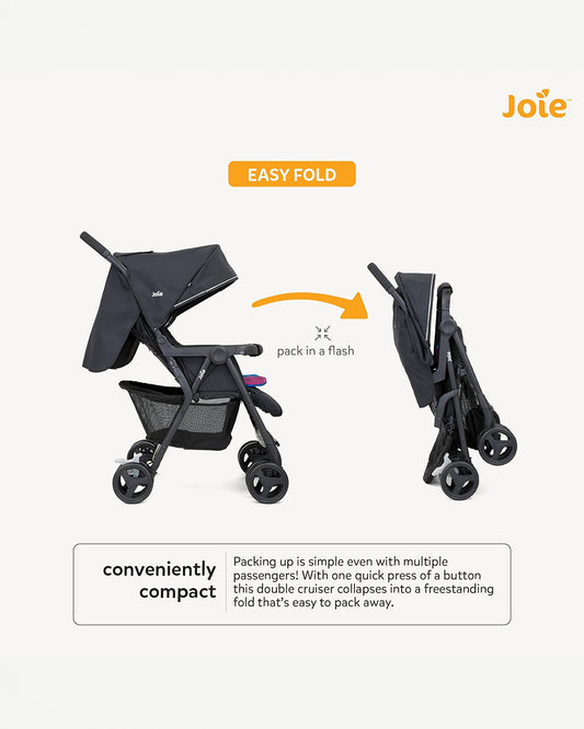 Joie Aire Twin Baby Stroller-Reversible Seat Liners-Automatic Fold Lock-Pram for 0 to 3Y (Upto 15 Kg Each Seat)-Rosy & Sea