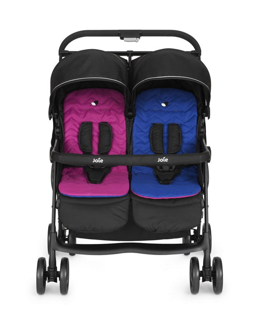 Joie Aire Twin Baby Stroller-Reversible Seat Liners-Automatic Fold Lock-Pram for 0 to 3Y (Upto 15 Kg Each Seat)-Rosy & Sea