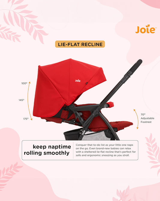 Joie Mirus Lightweight Baby Stroller-One Hand Fold-Reversible Handle-Pram for 0 to 3Y (Upto 15Kg)-Lychee