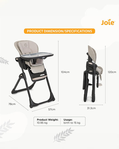 Joie Mimzy Recline High Chair-5 Position Recline-7 Height Positions-Upto 15 Kg-Speckled