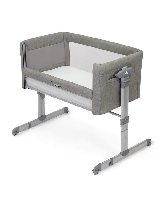 Joie Roomie Glide Sleep Crib-With Both Side Mesh Windows & Removable Mattress-11 Height Adjustments-Single Hand Glide-With 4 Lockable Wheels-Compact & Easy For Travel-Foggy Grey-For Infants