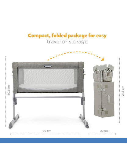 Joie Roomie Glide Sleep Crib-With Both Side Mesh Windows & Removable Mattress-11 Height Adjustments-Single Hand Glide-With 4 Lockable Wheels-Compact & Easy For Travel-Foggy Grey-For Infants