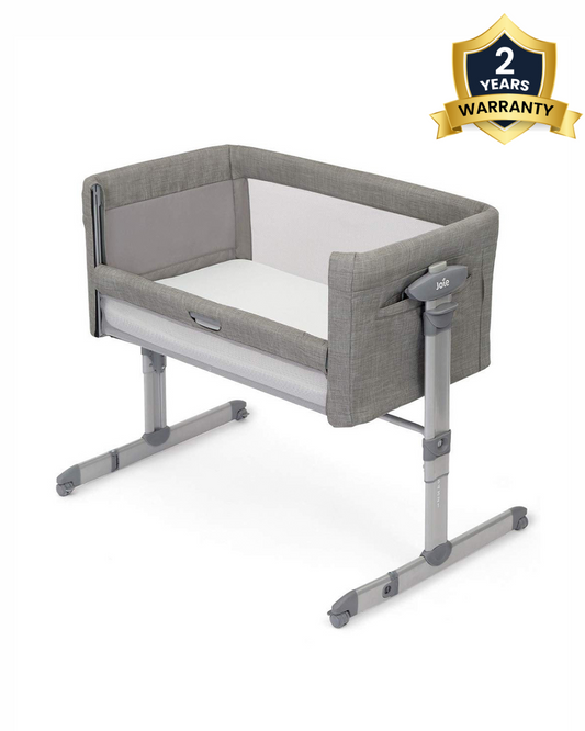 Joie Roomie Glide Sleep Crib-With Both Side Mesh Windows & Removable Mattress-11 Height Adjustments-Single Hand Glide-With 4 Lockable Wheels-Compact & Easy For Travel-Foggy Grey-For Infants