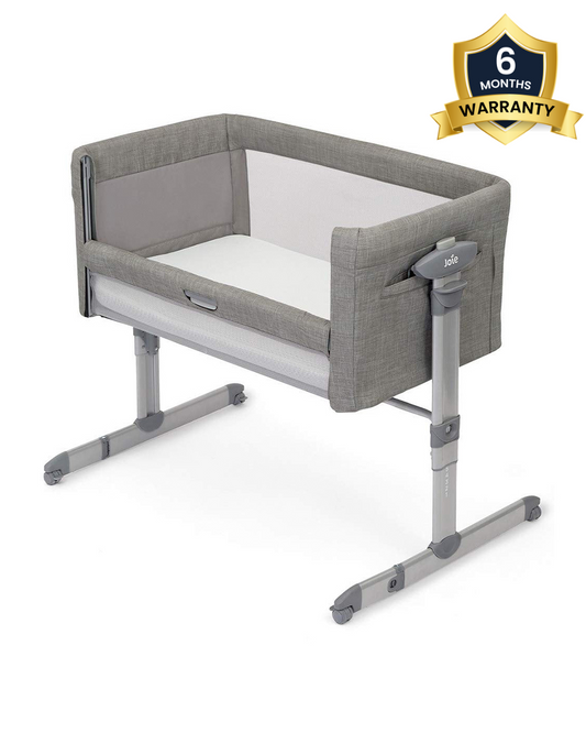 Joie Roomie Glide Sleep Crib-With Both Side Mesh Windows & Removable Mattress-11 Height Adjustments-Single Hand Glide-With 4 Lockable Wheels-Compact & Easy For Travel-Foggy Grey-For Infants