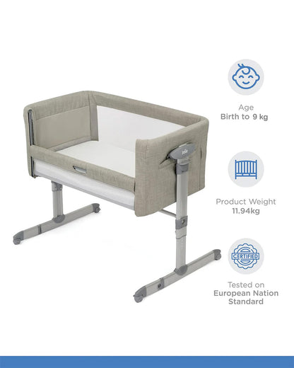 Joie Roomie Glide Sleep Crib-With Both Side Mesh Windows & Removable Mattress-11 Height Adjustments-Single Hand Glide-With 4 Lockable Wheels-Compact & Easy For Travel-Almond-For Infants