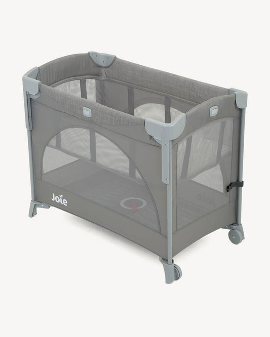 Joie Kubbie Sleep Bedside Crib & Travel Cot-With Removable Mattress-Compact Fold-Includes Travel Bag-Foggy Grey-For 0 to 36M