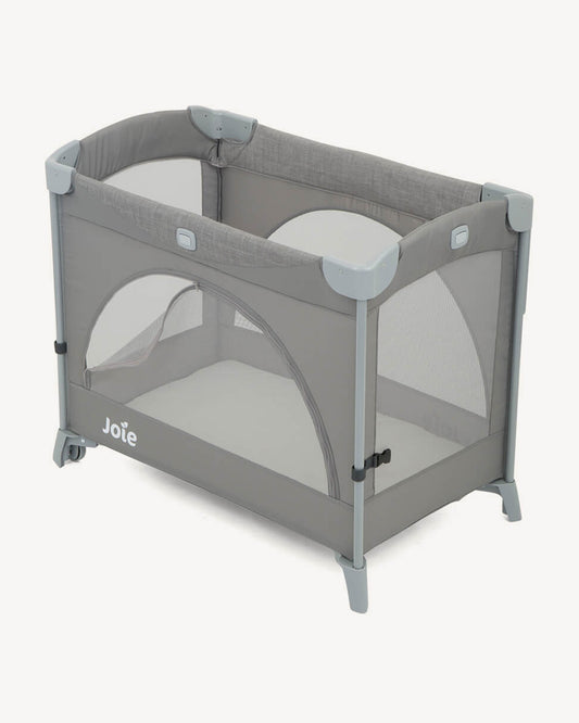 Joie Kubbie Sleep Bedside Crib & Travel Cot-With Removable Mattress-Compact Fold-Includes Travel Bag-Foggy Grey-For 0 to 36M