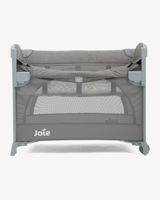 Joie Kubbie Sleep Bedside Crib & Travel Cot-With Removable Mattress-Compact Fold-Includes Travel Bag-Foggy Grey-For 0 to 36M