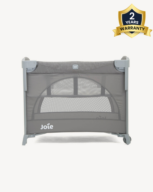 Joie Kubbie Sleep Bedside Crib & Travel Cot-With Removable Mattress-Compact Fold-Includes Travel Bag-Foggy Grey-For 0 to 36M