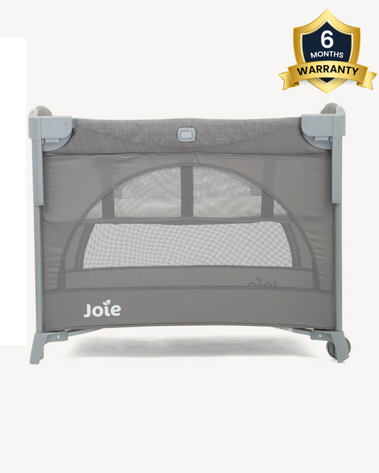 Joie Kubbie Sleep Bedside Crib & Travel Cot-With Removable Mattress-Compact Fold-Includes Travel Bag-Foggy Grey-For 0 to 36M