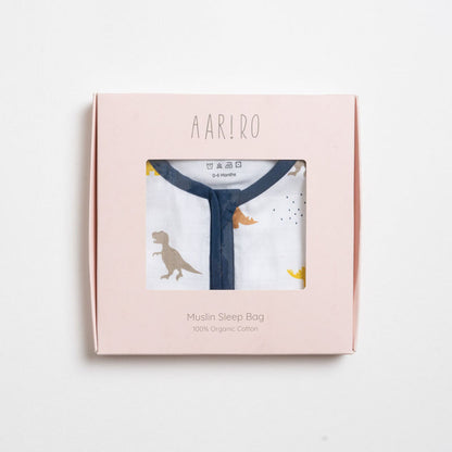 Aariro Baby Sleeping Bag-Little Dino-100% Organic Cotton-Blue-Newborn Bed-0-6M