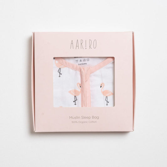 Aariro Baby Sleeping Bag-Tropical Flamingo-100% Organic Cotton-Pink-Newborn Bed-0-6M