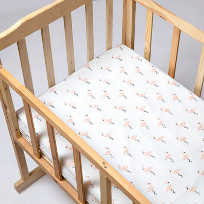 Aariro Silk Cotton Baby Bedding Set-Tropical Flamingo-White & Orange-For Infants