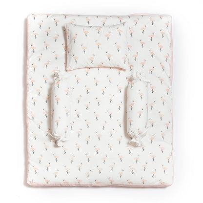 Aariro Silk Cotton Baby Bedding Set-Tropical Flamingo-White & Orange-For Infants