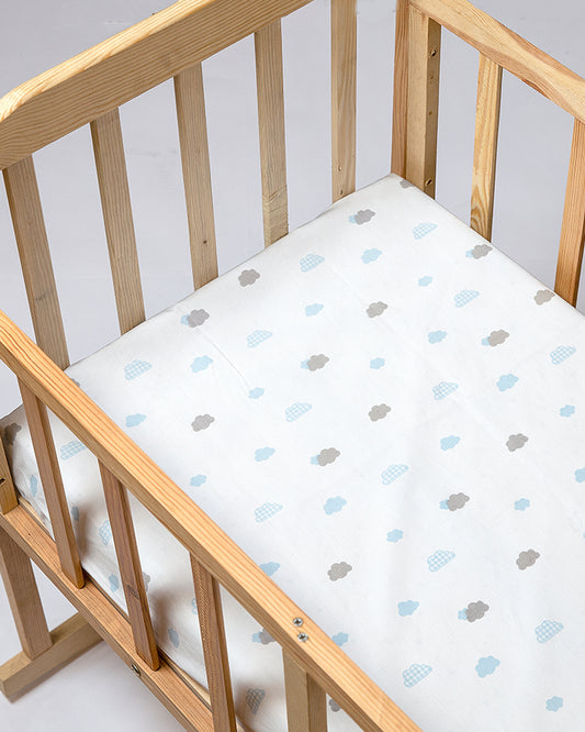 Aariro Silk Cotton Baby Bedding Set-Dream Big-White & Sky Blue-For Infants